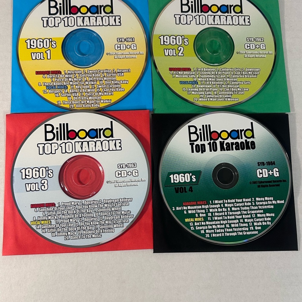 Billboard Top 10 Karaoke 1960's Vol 1-4 CD+G Discs (Lot of 4)
